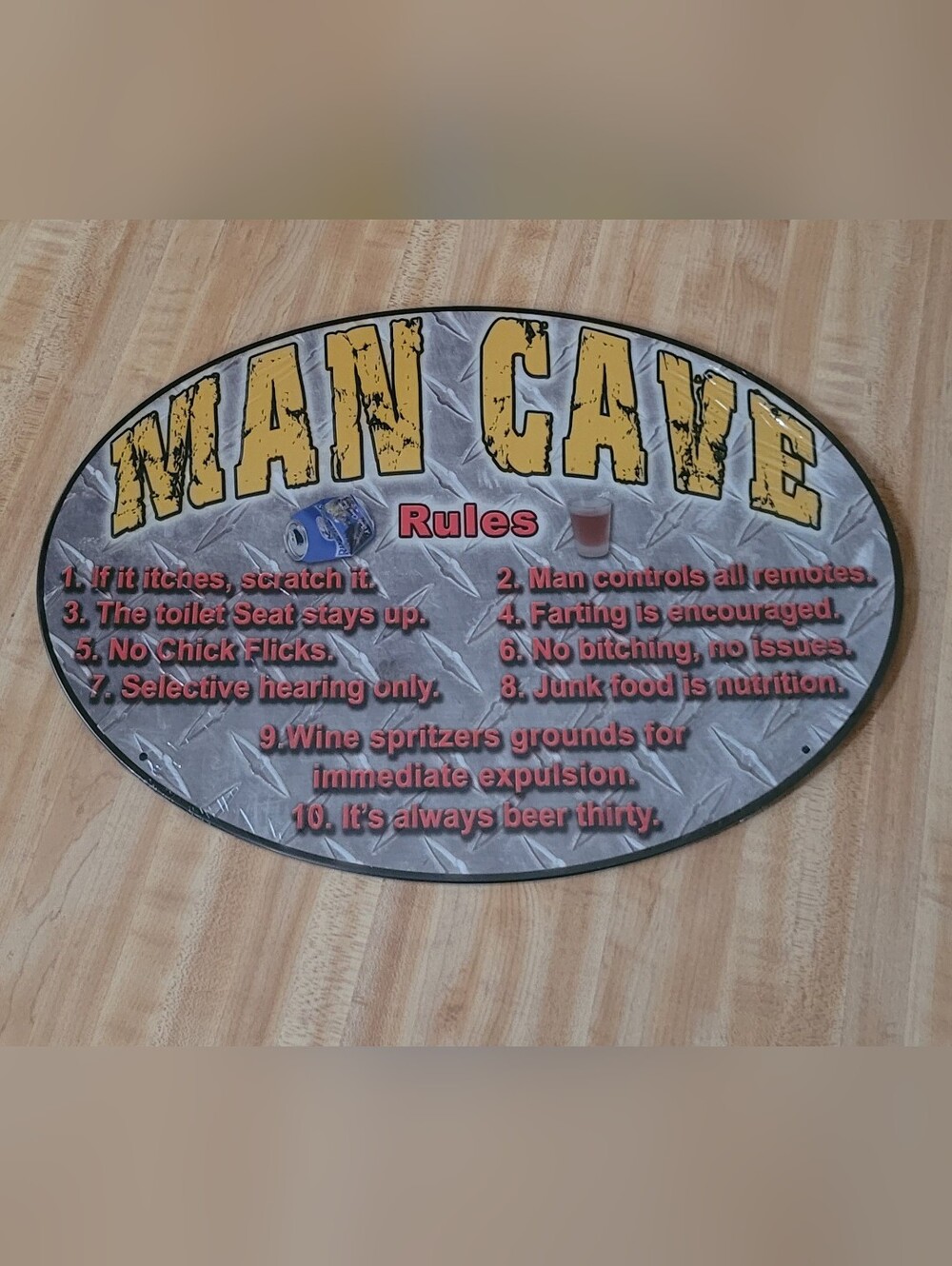 Man Cave Rules Metal Wall Sign  Novelty Garage, Bar & Game Room Décor